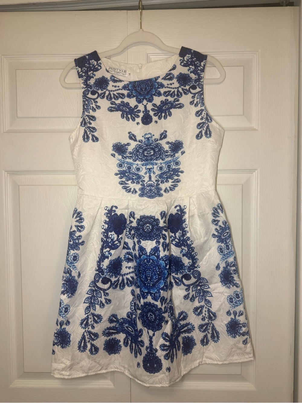 A-Line Blue + White Floral Dress
